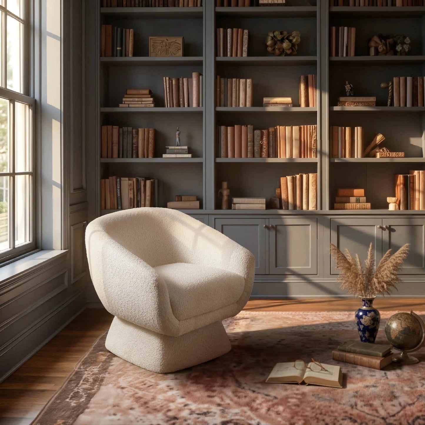 Boucle Barrel Swivel Chair